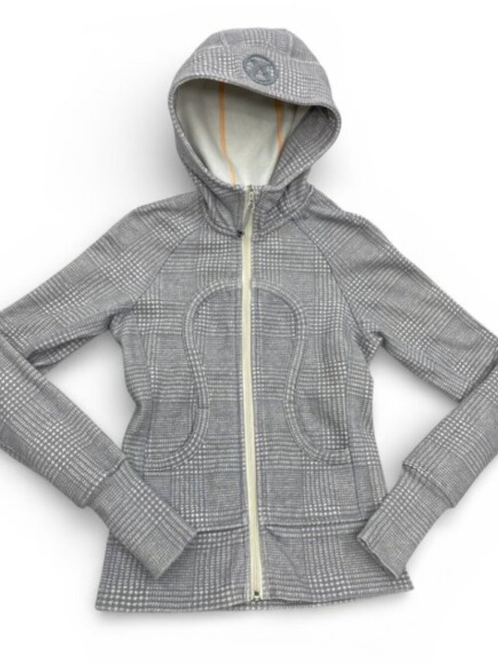 Lululemon Scuba Gray Plaid Full Zip Hooded Hoodie Jacket Women's Size 2